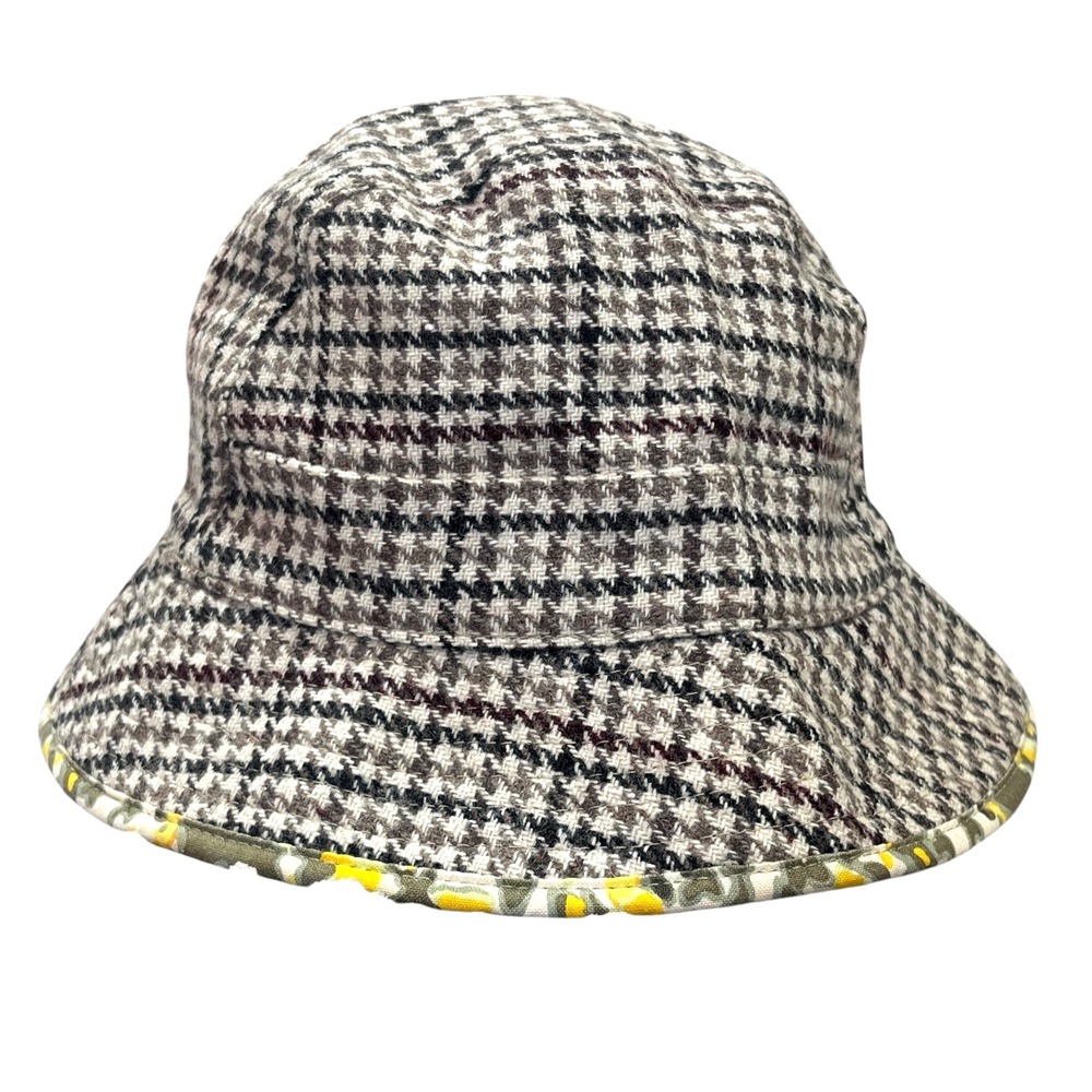 Vintage GAP Y2K Bucket Hat Wool Blend Tweed Houndstooth S/M Reversible Preppy
